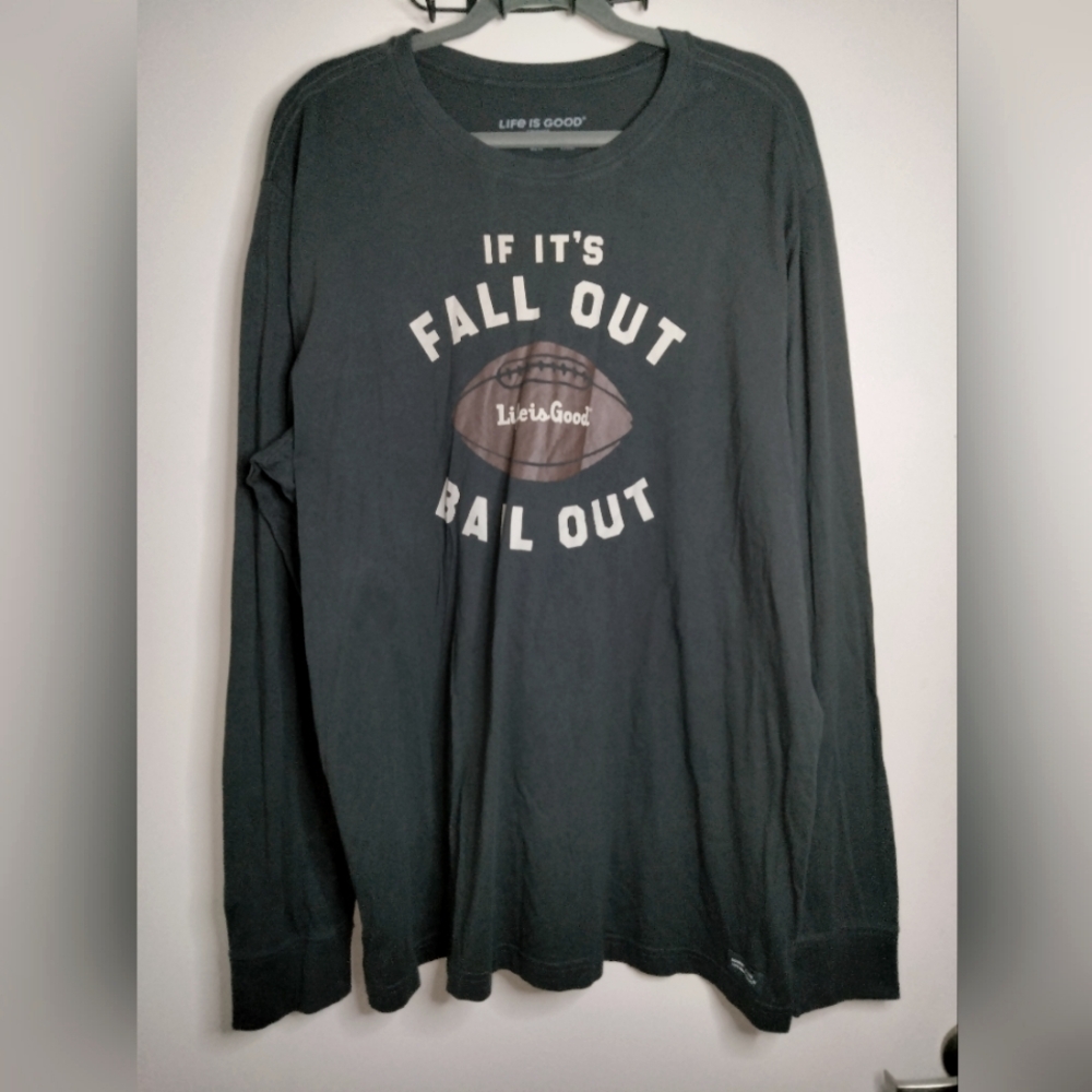 Life is Good (Size XXL) Men's Dark Gray Football Graphic LS Crusher T-Shirt